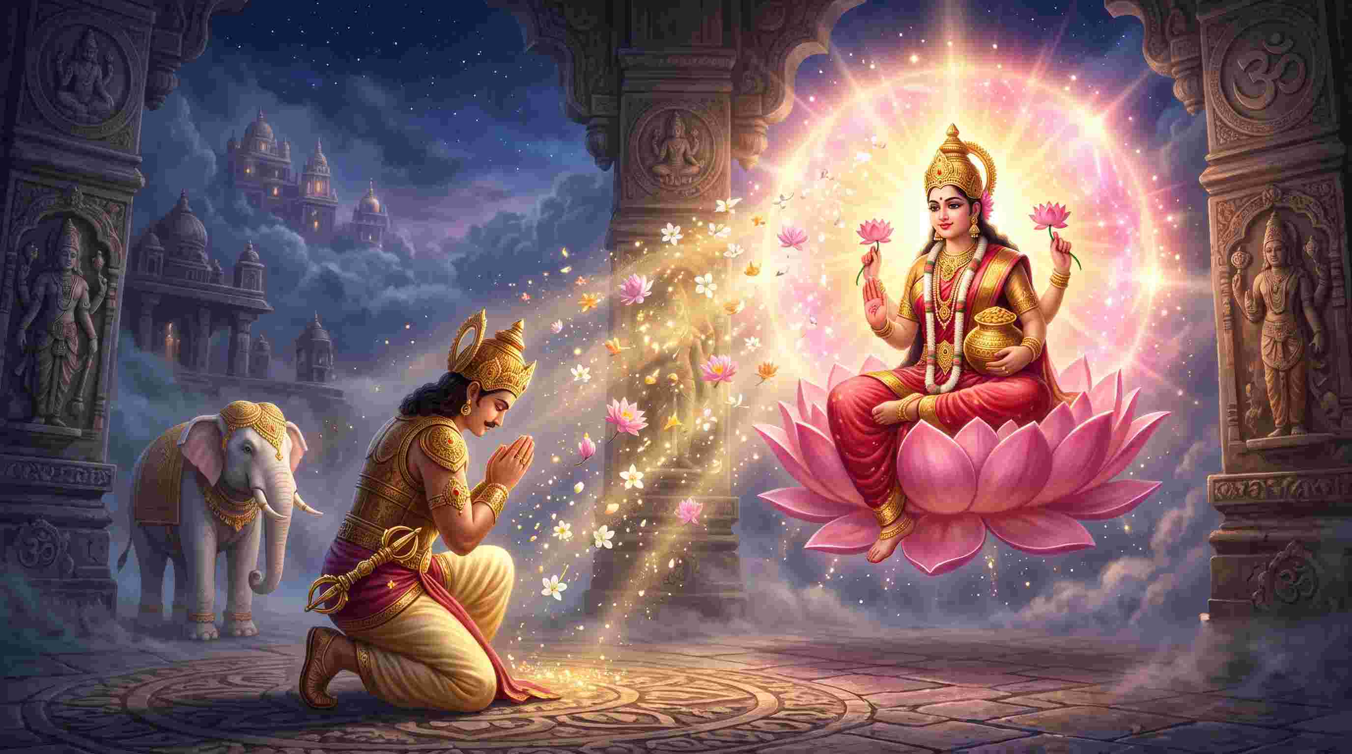 Lord Indra praying to Goddess Mahalakshmi Ashtakam